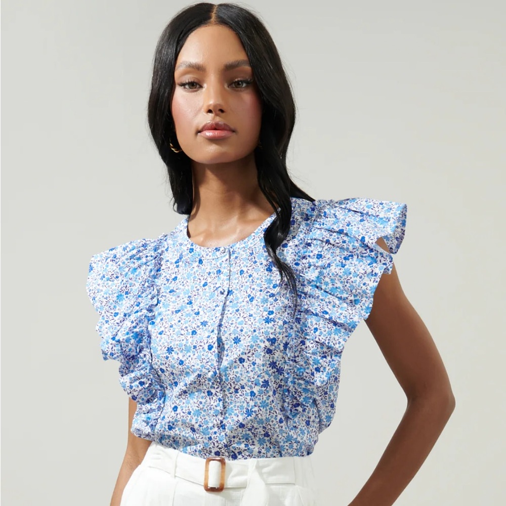 SUGARLIPS Carmine Floral Vance Button Front Blouse EUC Small